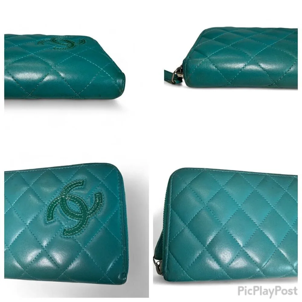 Chanel CC Matelasse Zip Around Long Wallet - Green/Teal